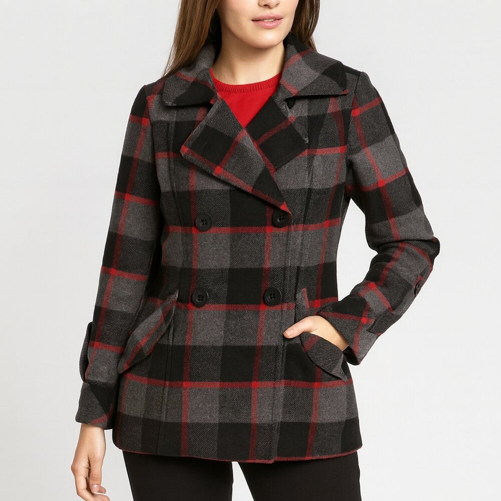 Chadwick's Plaid Wool Peacoat, Size 10p